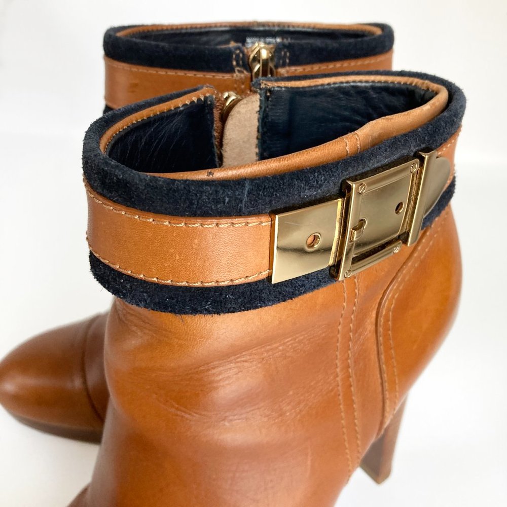 Tory Burch Tan Ankle Boots with Gold Buckle - Picture 12 of 16
